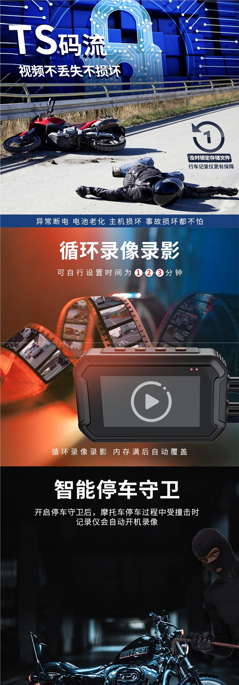 Digital Pigeon Motorcycle Dashcam 1080P HD Dual-Lens Waterproof Motorcycle Recorder with Parking Monitoring