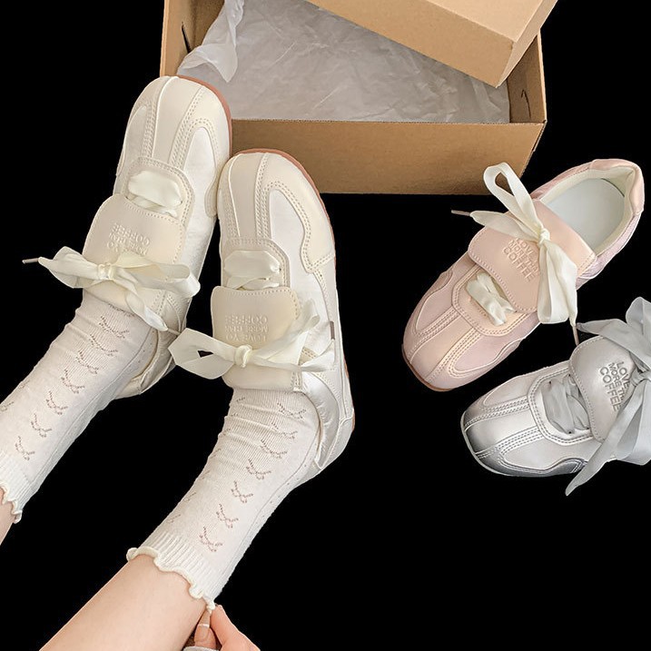 Fashion Trend silver Ballet Flat German Training Shoes Women's 2025 New Spring All-match Vintage Forrest Gump sneaker