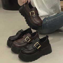 厚底黑色英伦风小皮鞋女2025秋季新款百搭一脚蹬女鞋子单鞋乐福鞋