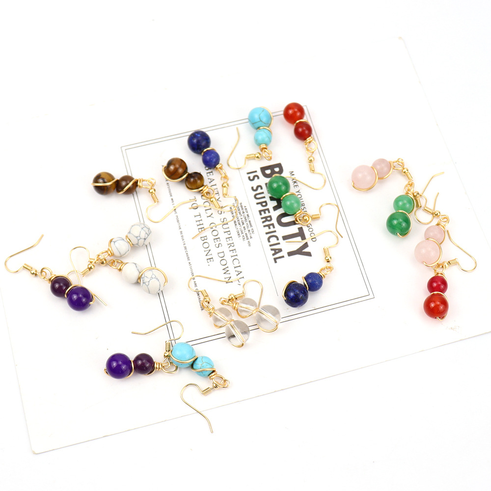 8g Weight Ferroalloy Ear Needle Material Drop Earrings Classification 1 Pair Quantity Holiday, Daily Occasion natural stone, Copper Material Gourd Pattern Women's Gender Beaded Design Casual, Pastoral Style 1 Pair Casual Pastoral Gourd Beaded Natural Stone Copper Drop Earrings 14