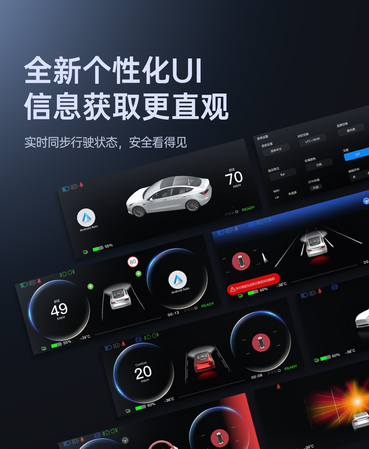 Suitable for Tesla Model 3, Model Y, and Model Yl Integrated Ambient Lighting with Carplay, Android, and Front Camera Instrument Panel