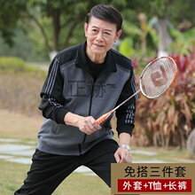 Zh中老年运动套装男春秋爸爸卫衣老年男士休闲套装跑步运动服三件