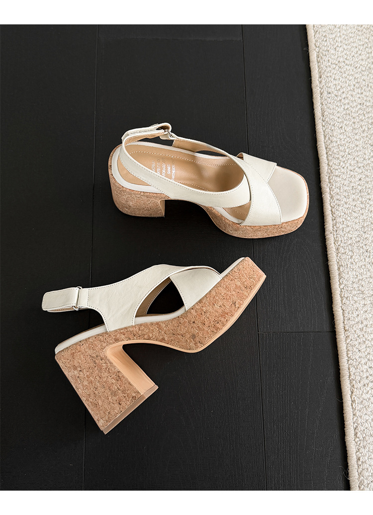 Sandal cao gót nữ hở mũi quai chéo đế xuồng gót 10 cm — màu nâu, màu đen, màu trắng ngà chi tiết 15