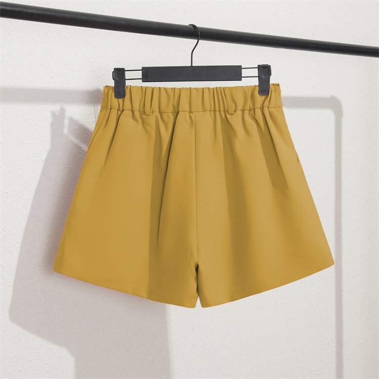 Damen Casual High Waist Loose Fit Graue Shorts Sommer Gerades Bein Bermudashorts mit Knöpfen_voghion.com