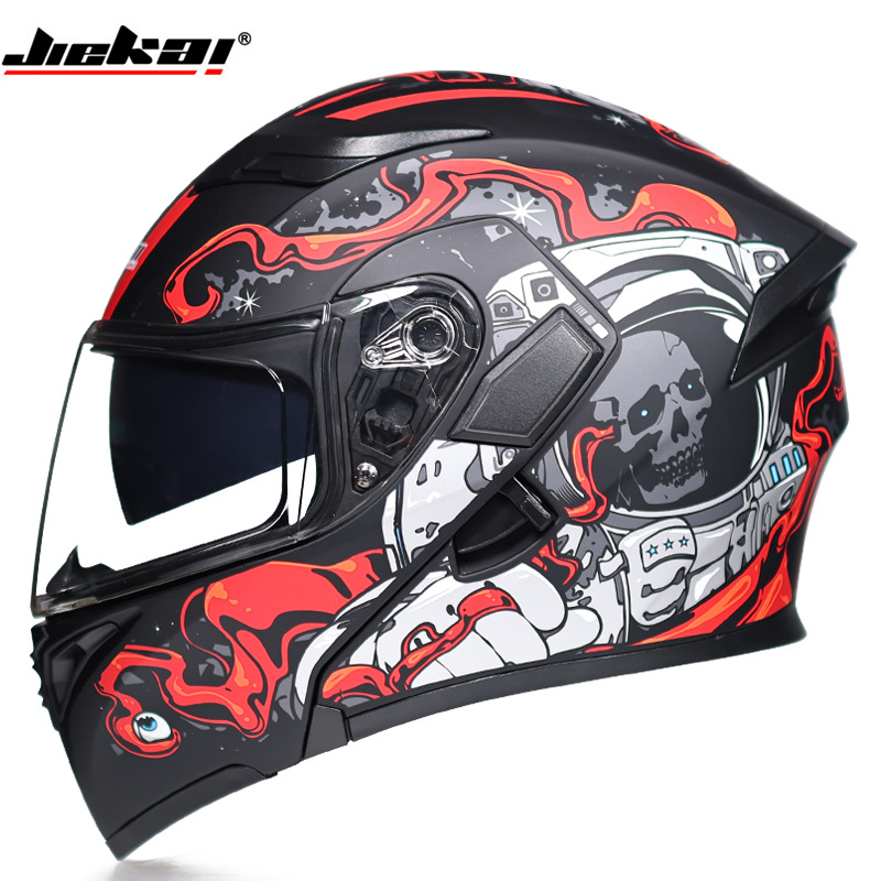 JIEKAI casco de exposición de la motocicleta de los hombres casco de doble lente de las mujeres de verano anti-niebla personalidad fresca con Bluetooth cuatro estaciones