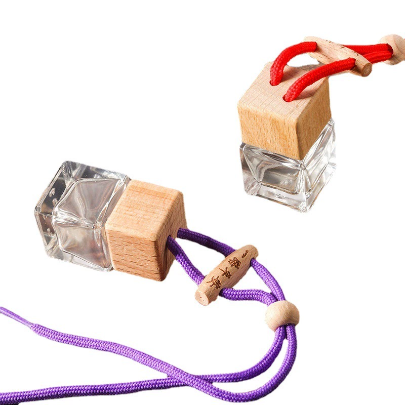 Автомобильный флакон духов кулон стеклянная Пустая бутылка деревянная крышка для бутылки DIY квадратный новый водяной Куб Логотип небольшой подарок