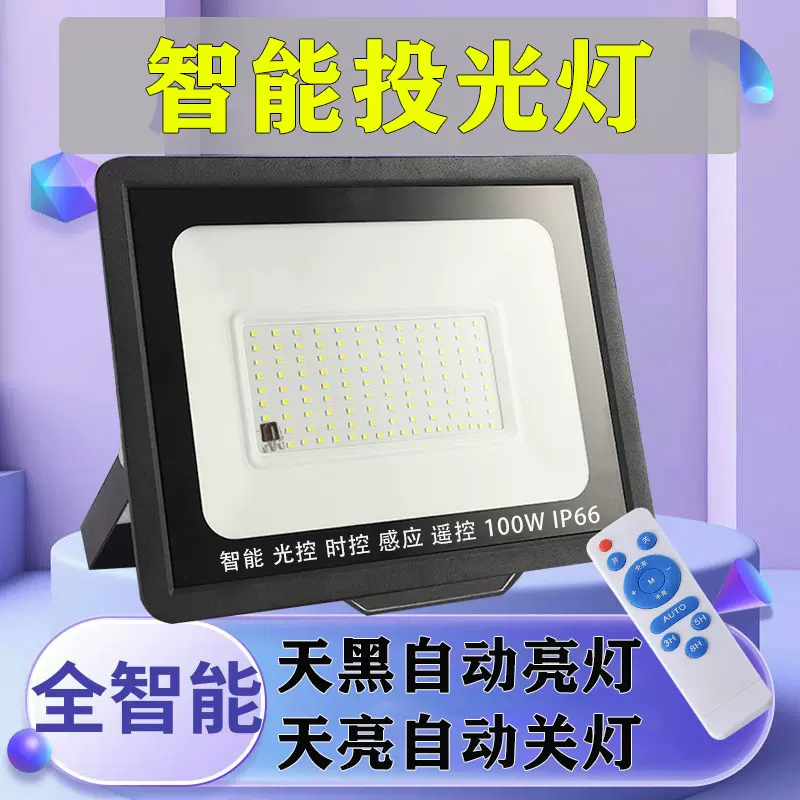 光控投光灯带感应led小区庭院灯户外路灯防水户外灯220V人来亮灯