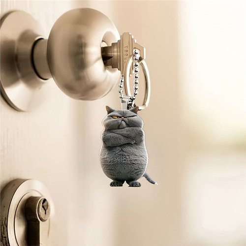Acrylic Flat Angry Cat Car Mirror Ornament Decorative Hanging Accessory