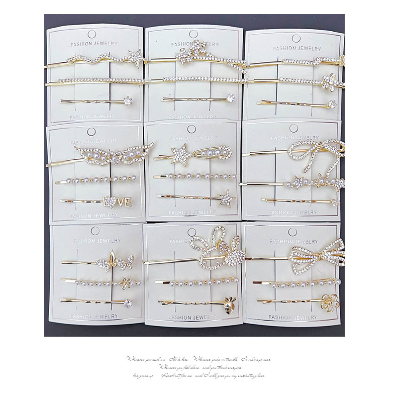 35g Weight Hair Clip Hair Accessories Type Women's Sweet Star Bow Knot Alloy Inlay Rhinestones Pearl Hair Clip