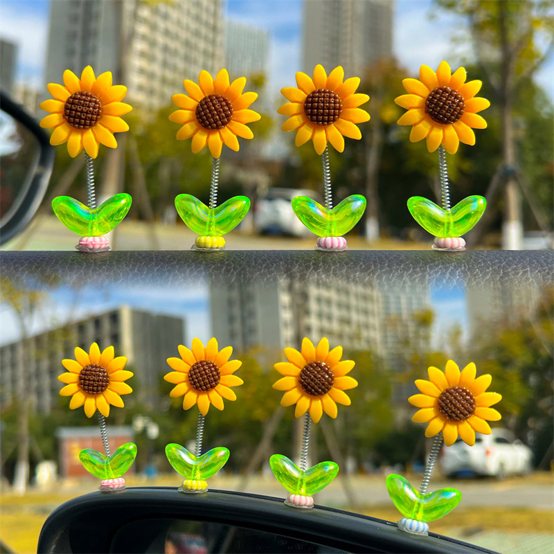 2024 nuevas celebridades de Internet sacudiendo la cabeza, girasol lindo decoración de coche, consola central de coche, joyería de girasol