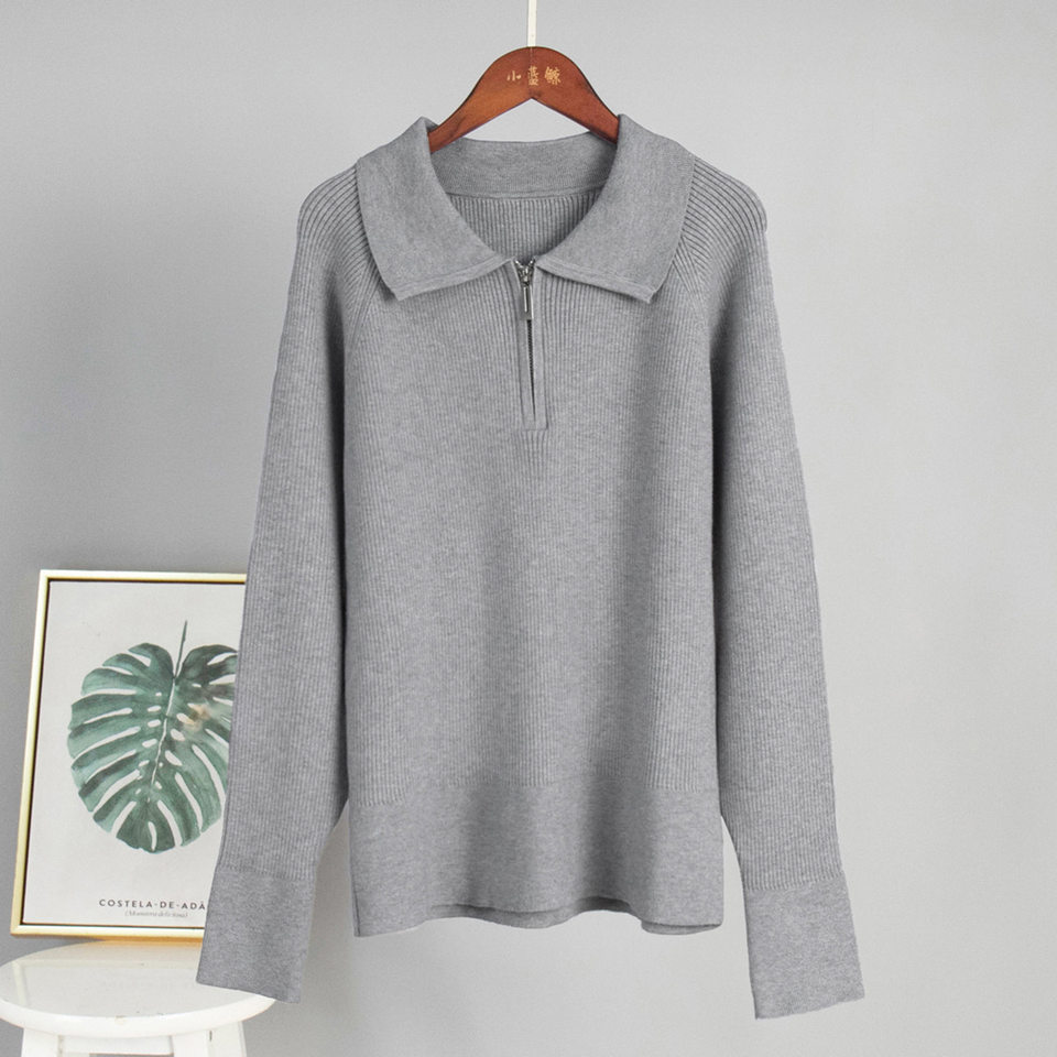 Áo len dệt kim nữ cổ Polo dài tay chui đầu phong cách đơn giản — Màu mơ, Màu xám, Màu đỏ, hồng hồng chi tiết 6