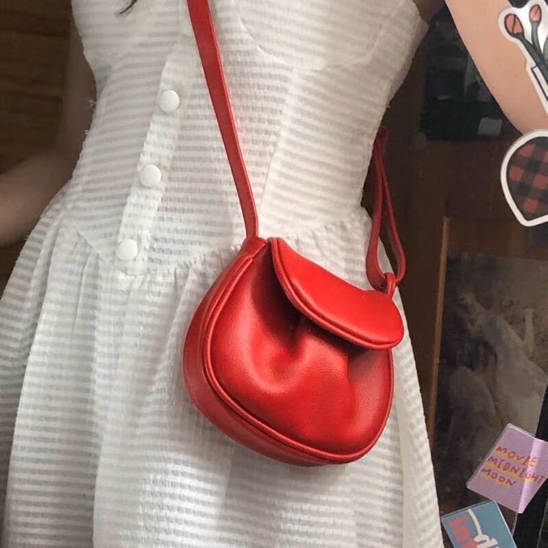 2023 niche designer fashion brand crossbody small bag red lychee pattern casual all-match shoulder bag pleated phone bag
