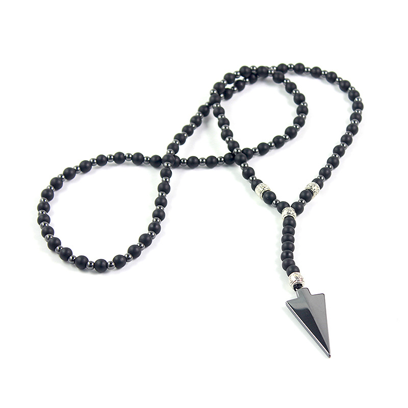 Cross-Border New Matte Imitation Black Agate Round Beads Red Iron Mine Arrow Necklace Simple Harajuku Style Men's and Women's Necklace
