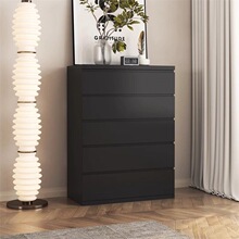 实木斗柜北欧风卧室客厅抽屉柜电视柜美式风格黑色五斗柜子