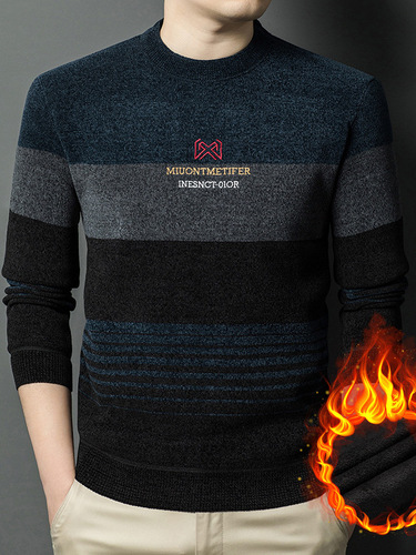 Winter New Arrival Men's Fleece-Lined, Thickened Crewneck Knitwear Long-Sleeved Chenille Casual Warm Sweater for Middle-Aged and Elderly Men