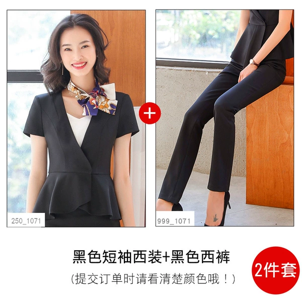 Black classic suit jacket, trousers, with short sleeve