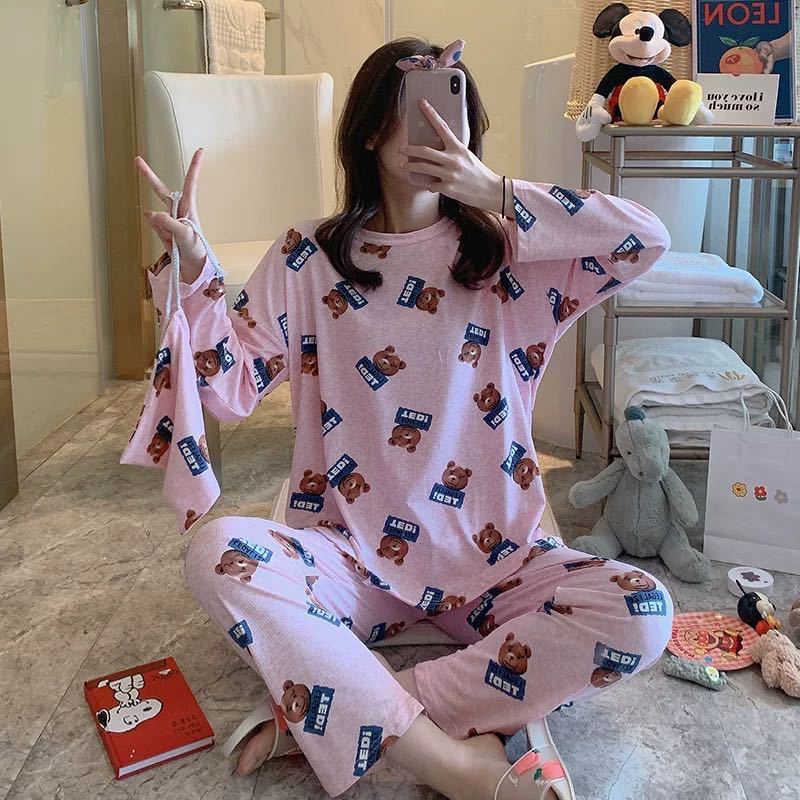 Pijamas de manga larga de las mujeres de primavera y otoño más tamaño pijamas de verano de las mujeres ropa de abrigo estilo coreano pijamas de las mujeres más tamaño traje de desgaste para el hogar image 18