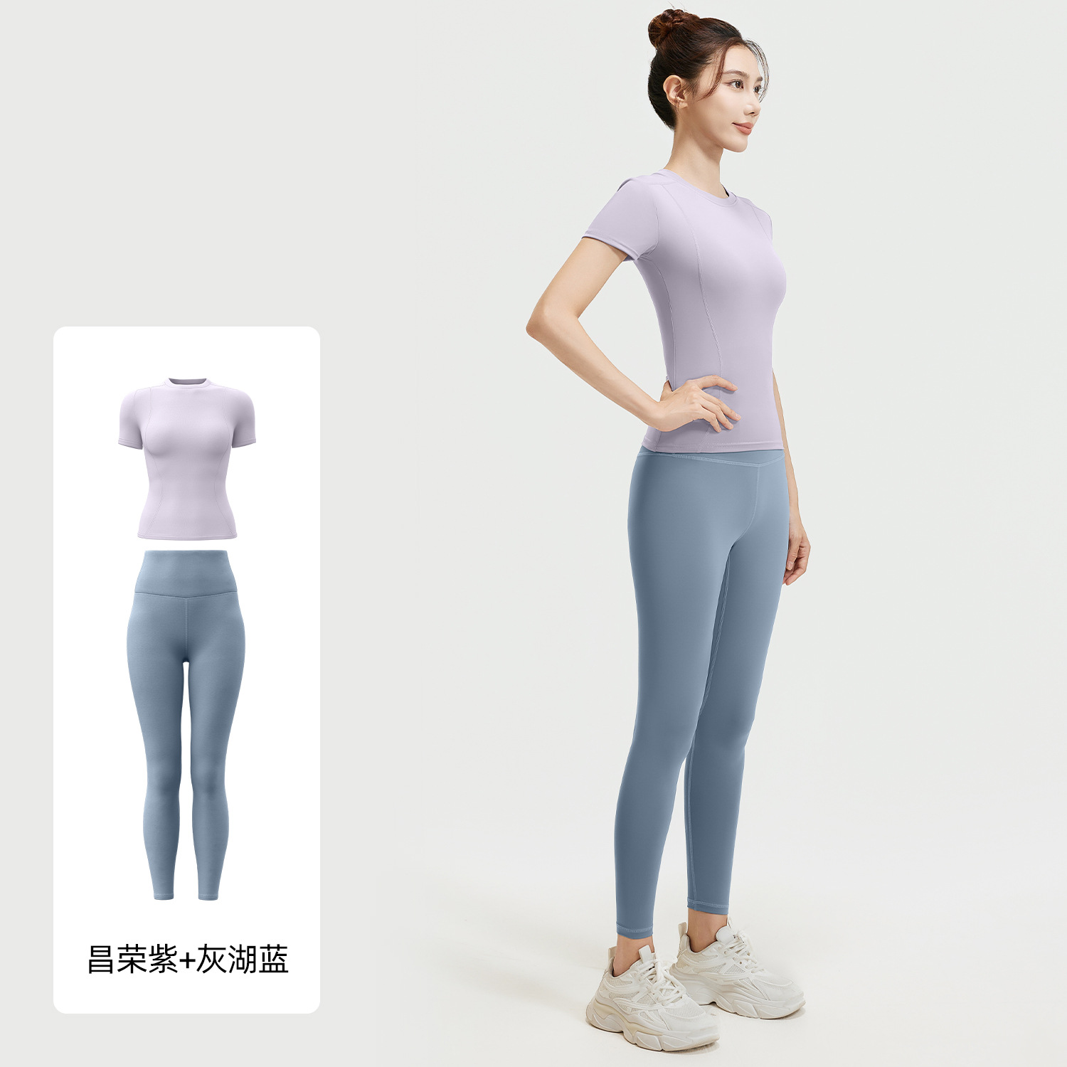Juyi Tang ropa de yoga de verano, camisas deportivas de correr, pantalones cortos de manga corta de color sólido, dos piezas para mujeres