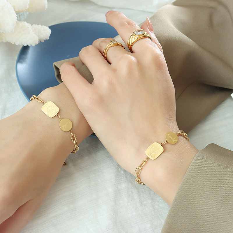 Niche versatile cute little boy pendant handmade chain couple titanium steel bracelet plated 18K real gold jewelry E097