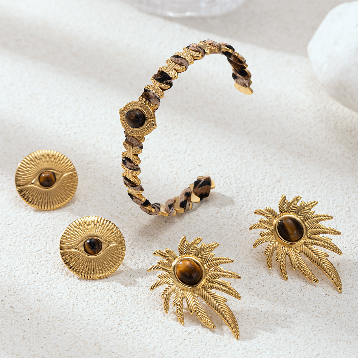 TENA europa y americana pendientes de acero inoxidable lujoso ligero de alto nivel de diseño de pulseras de piedra natural pendientes de joyería caliente transfronteriza para mujeres