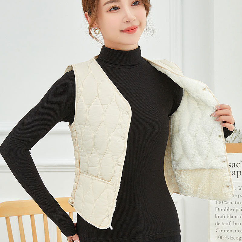 Women's down Cotton Vest, Thickened and Fleece-Lined, 2025 New Slim-Fit Short Warm Inner Layer, V-Neck Versatile Elegant Vest