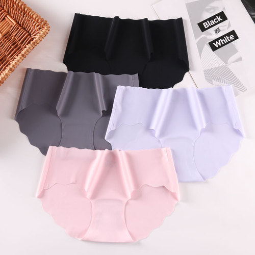 Factory direct sales ice silk seamless underwear for women mid-waist wavy cotton sexy girl butt lift shorts briefs for women