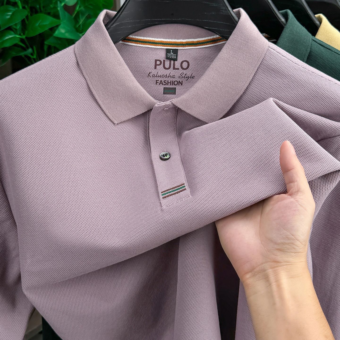 Men's pure cotton long-sleeved T-shirt, casual style, suitable for spring and autumn, loose fit, sweat-wicking and breathable, with a turn-down collar and embroidered design, casual style