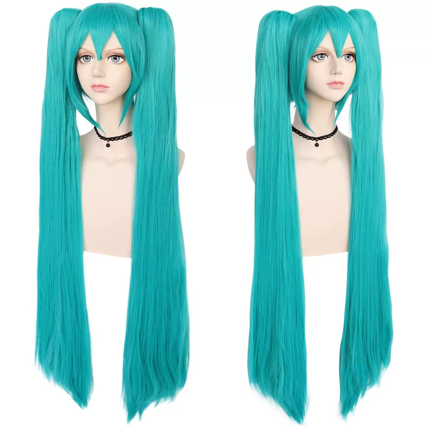初音未来miku动漫 初音cos假发 蓝色虎口夹双马尾长直发 工厂现货