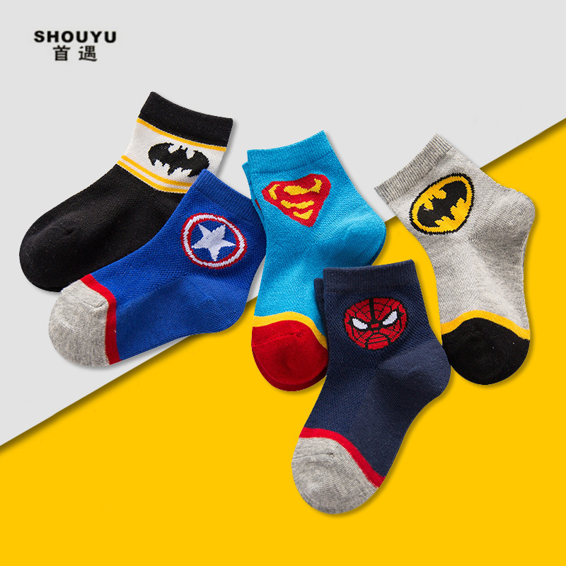 Thin Kids Socks Superhero Kids Socks Superman Spiderman Bat Iron Man Captain America Boy Mesh