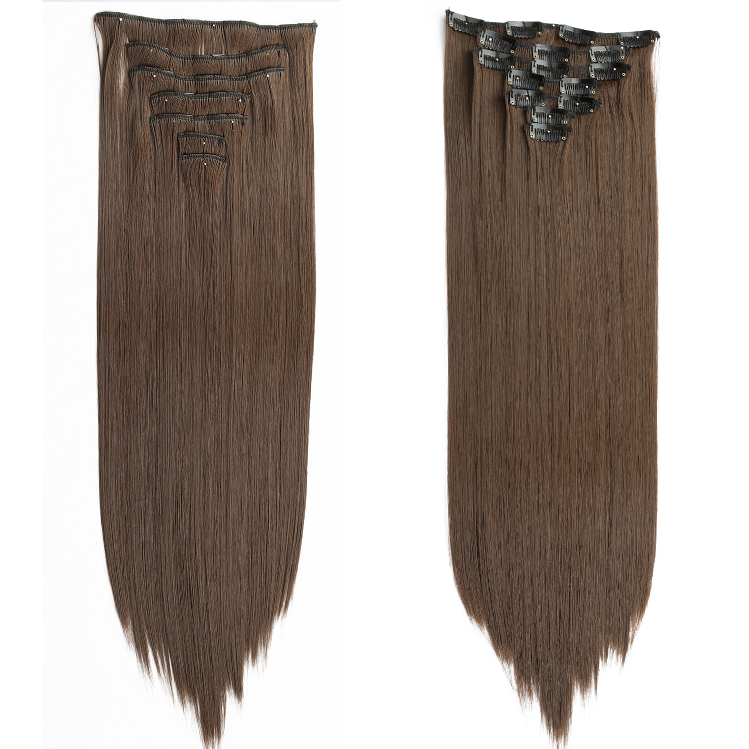 Comercio exterior al por mayor peluca 16 tarjetas extensión de cabello piezas de cabello recto piezas de cabello 7 piezas de fibra química clip cabello mujeres europeas y americanas