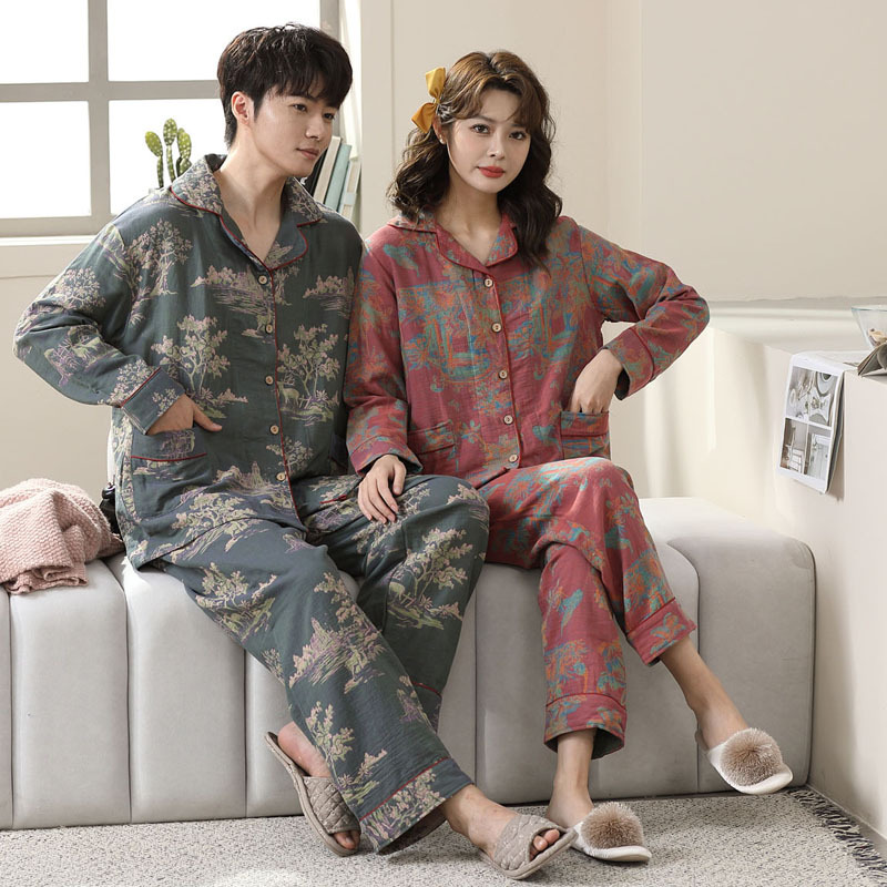 Primavera y verano nuevos hombres de las mujeres homewear pareja traje puro algodón fino más tamaño Internet celebridad rojo al aire libre pijamas venta por mayor