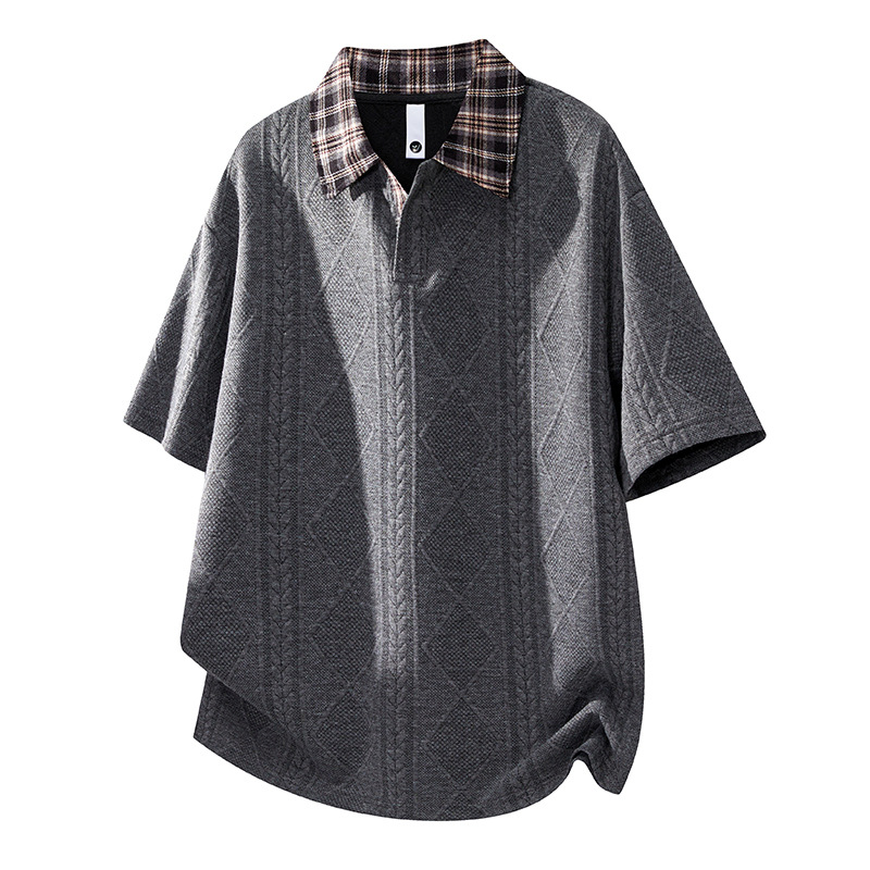 Hombre transfronterizo verano cuello cuadrado polo camiseta relajada retro casual manga corta chaqueta con solapa de moda americana