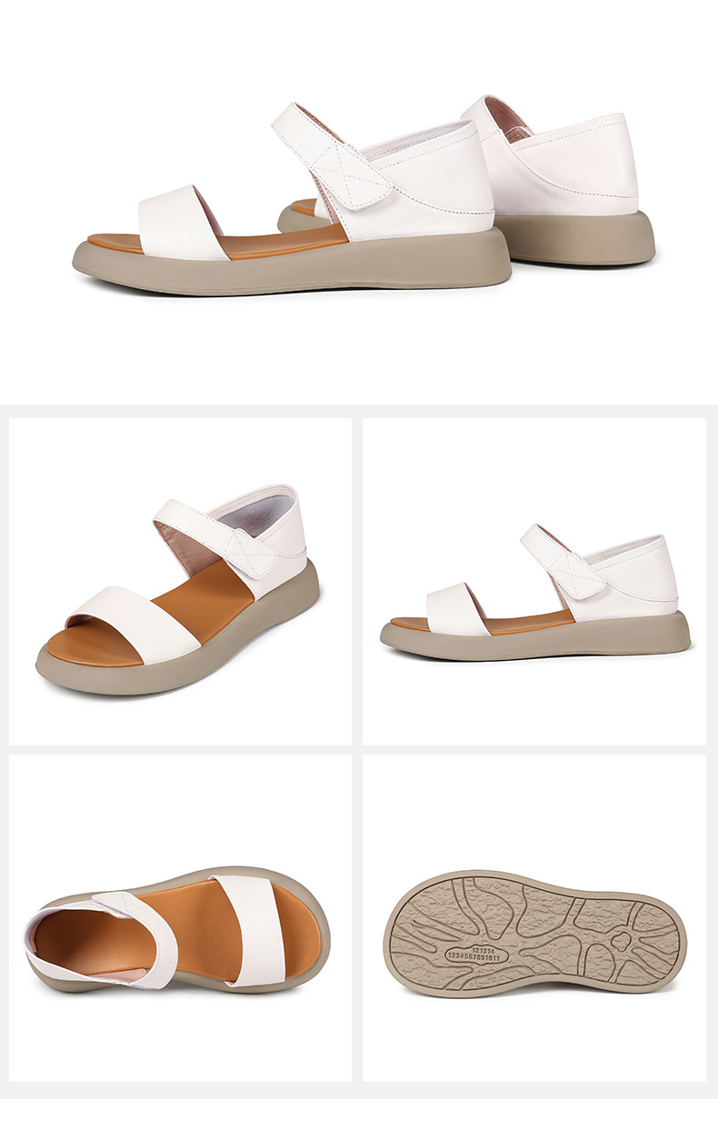Dép sandal La Mã nữ quai chữ V đế bằng Velcro mềm mại mùa hè — Màu đen chi tiết 24