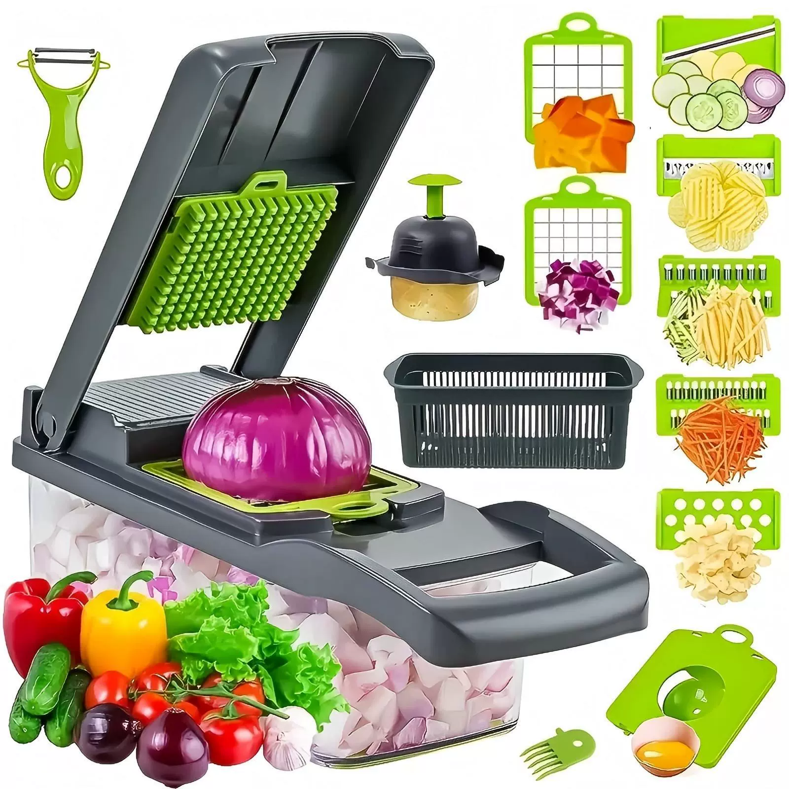 Multi-functional vegetable cutting artifact cross-border Amazon kitchen 16-in-1 dicer and grater set vegetable chopper