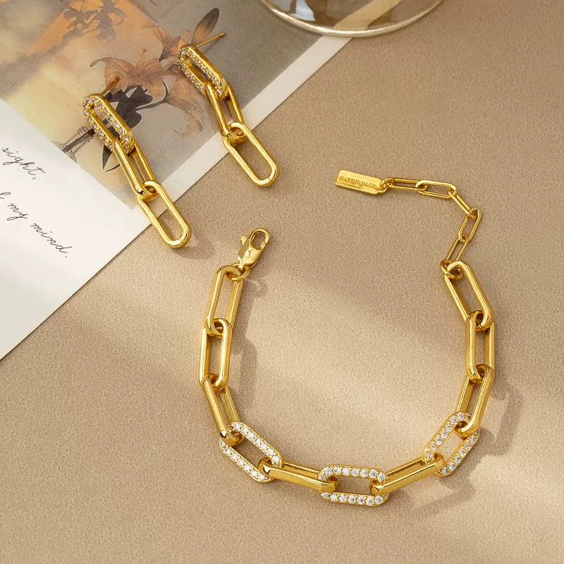 2025新款欧美金属手链个性夸张镶钻手饰网红轻奢小众百搭耳环批发