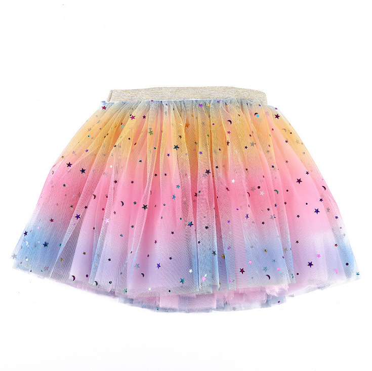 新しい子供の薄い紗の五角星の虹のスカートの網の糸の王女のスカートの欧米の子供服のショーのスカートのtuu|undefined