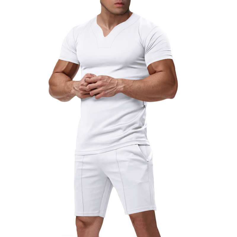 Men's Summer V Neck Jersey Shirt And Shorts Set Quick Drying_voghion.com