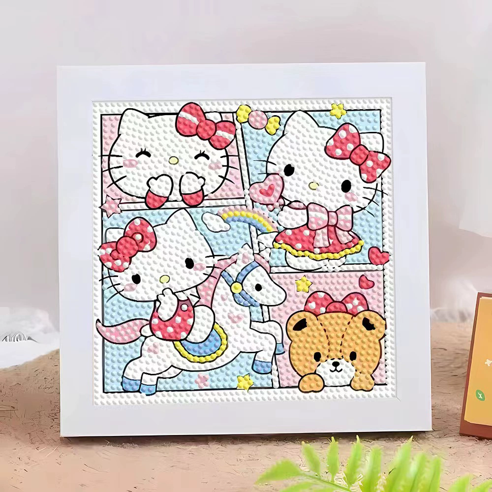 Кристальная вышивка DIY (Kuromi & KT Cat) 17×17 см фоторамка, набор наклеек в стиле мультфильма с полным заполнением