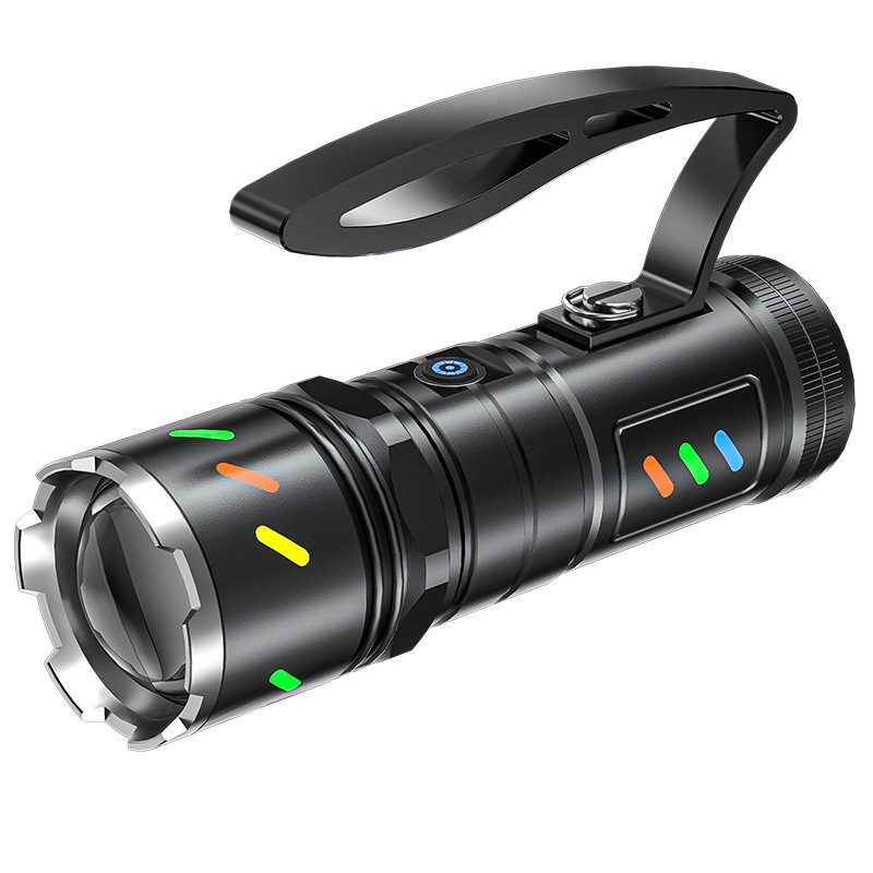 Linterna de luz brillante y brillante al aire libre transfronteriza, advertencia de iluminación recargable, linterna de cañón láser blanco portátil LED