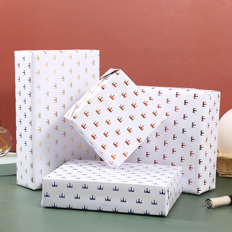 Corona caja de regalo papel de embalaje impresión papel de regalo de vacaciones papel de embalaje de regalo dorado productos de papel al por mayor