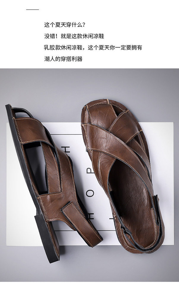 Dép nam bít mũi kiểu lái xe cổ điển, sandal quai ngang thoáng khí — Màu nâu, Màu đen chi tiết 4