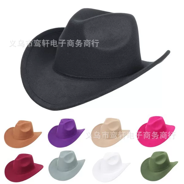 Cross-Border Black Woolen Cowboy Hat European and American Solid Color Woolen British Jazz Hat Men and Women Couple Sun Hat Decorative Hat