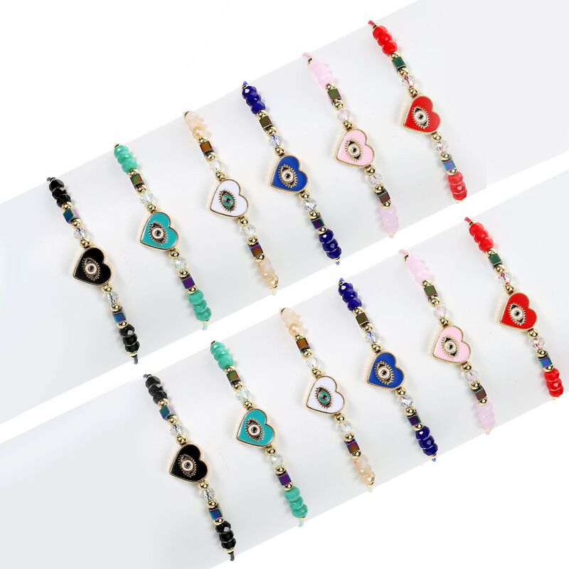 Cross-border new color dripping oil Love evil eyes Crystal woven European and American fashion bracelet suit in stock supply
