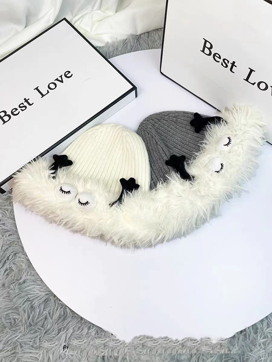 Demi-season cute knitted keep warm cartoon woven knitted hat with…
