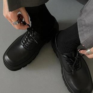 2023 Spring Festival New Thick-soled Increased Leather Shoes Single-layer Shoes Men's Shoes Square Head