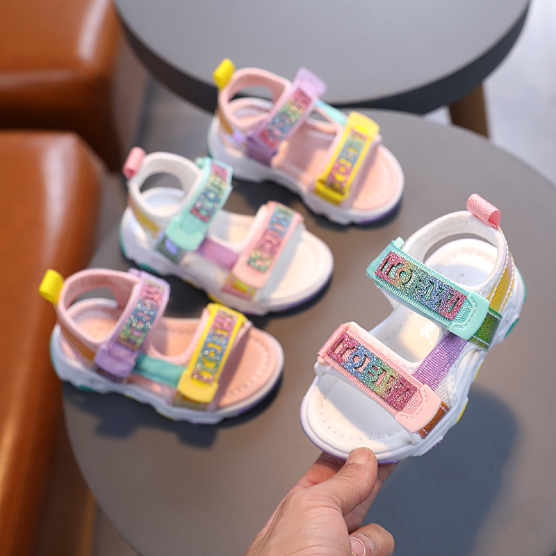 Girls Sandals 2024 Summer New Children's Soft Sole Anti-Slip Open Toe Beach Shoes Korean Style Baby Colorful Toddler Shoes