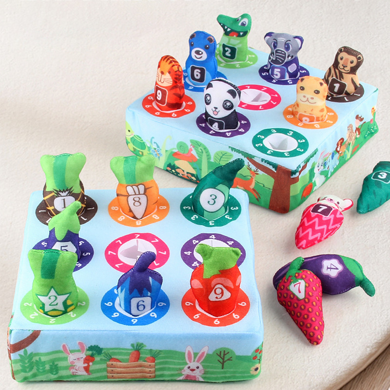Educación temprana infantil simulación divertida caja de rabanes puzzle animales verduras cognición emparejamiento peludo caja de pescado juguete