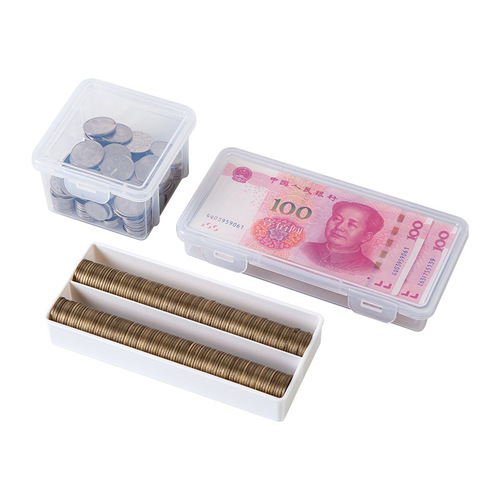 Desktop banknote card storage box transparent plastic mini coin storage box with lid and compartment drawer storage box