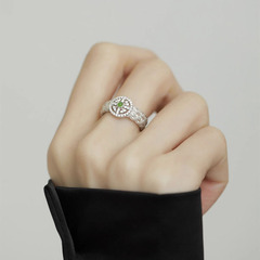 重工玉石蕾絲編織戒指女氣質輕奢高級感時尚個性百搭食指尾戒指環