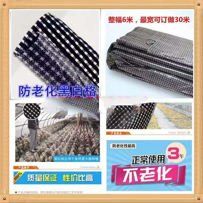 海力塑料棚布防老化黑白格篷布加厚防水耐晒食用菌大棚种植盖煤布